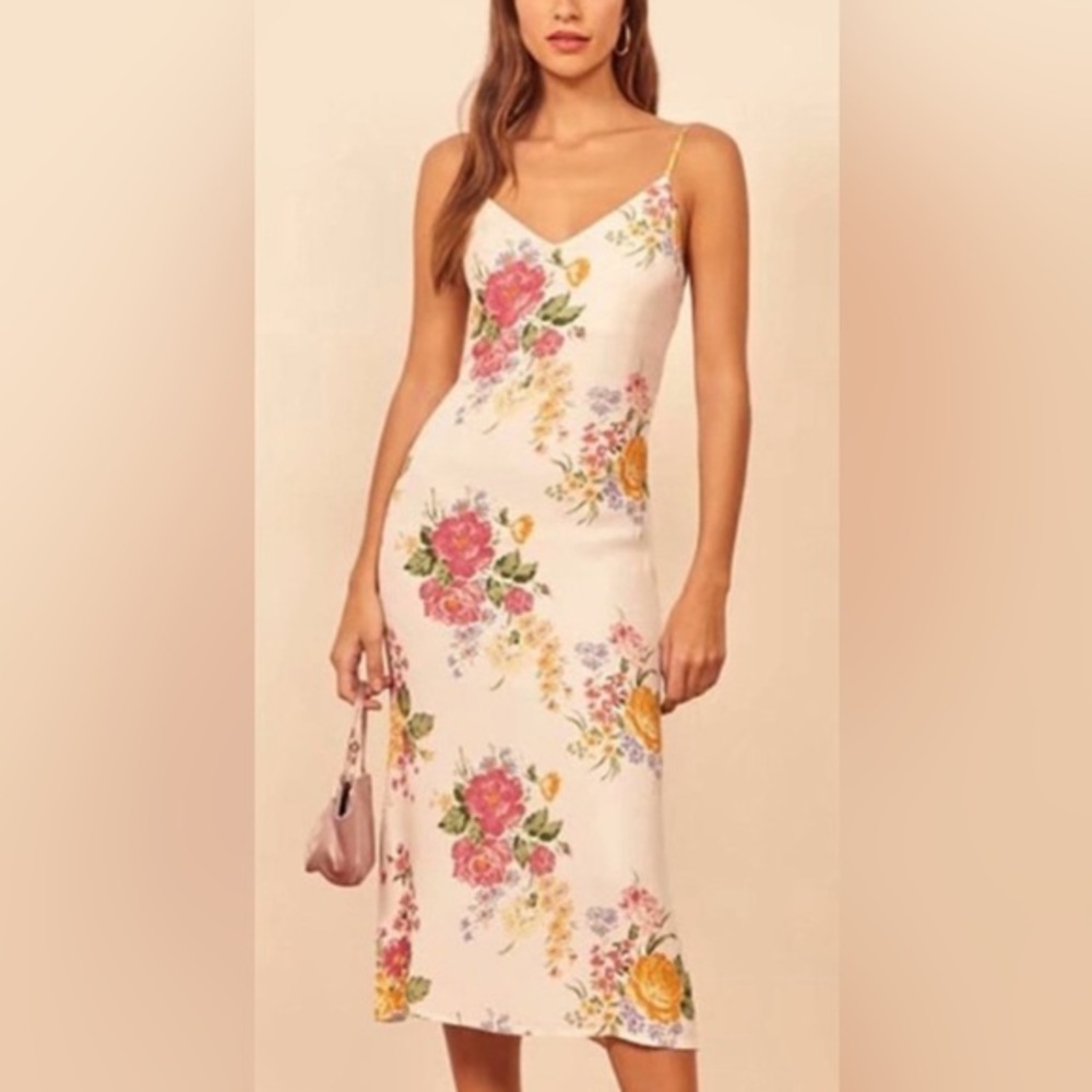 Reformation Floral Midi Dress - Pink, Yellow, Green